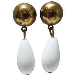 Vintage Gold White Teardrop Dangle Earrings Classic Fashion Jewelry Women